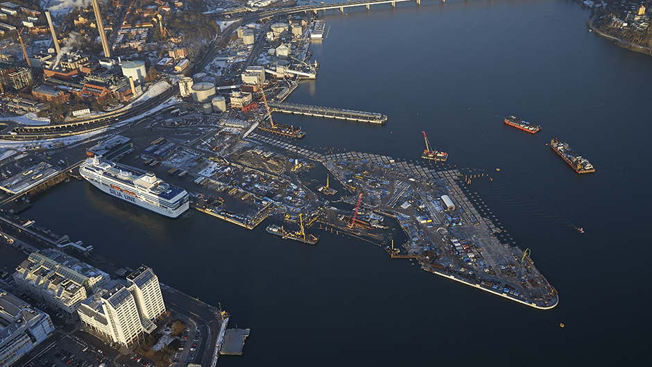 Aerial photo of the construction of the new Värta pier