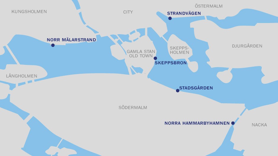 Map of places in Stockholm where you can berth