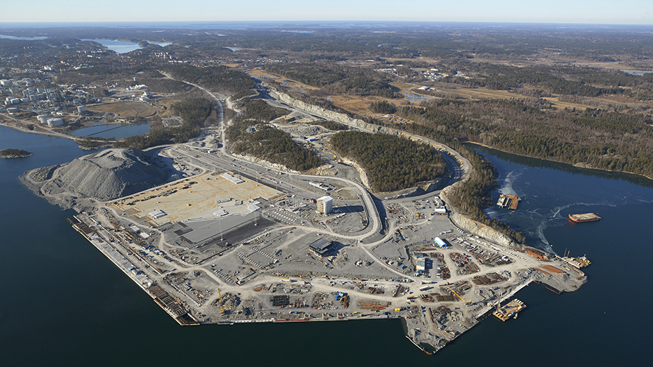 Aerial view of Stockholm Norvik Port - one year before opening