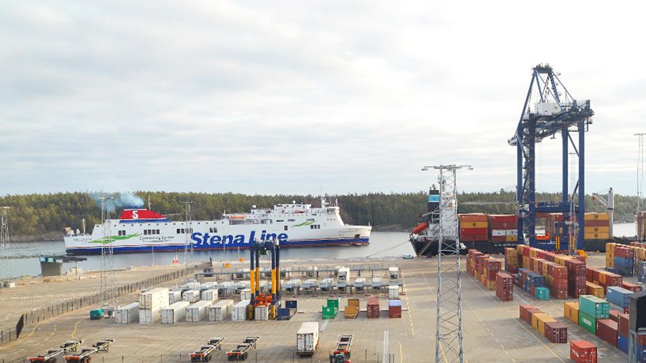 Stena Line's vessel with Stockholm Norvik Port in the foreground