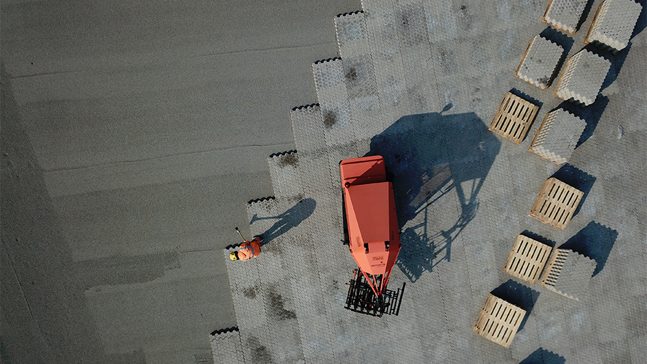 Paving machine seen from above