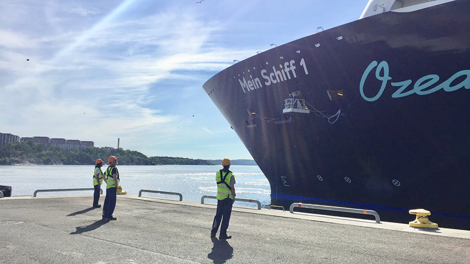 The front part of Mein Schiff 1 at Frihamnen Port