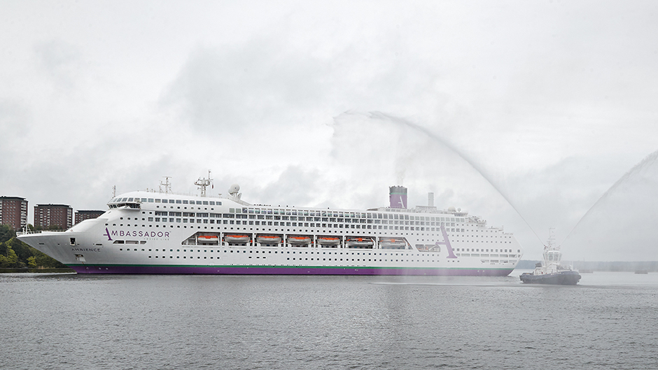The vessel Ambiance receives a water salut