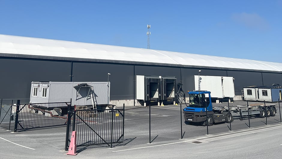 The outside of the warehouse