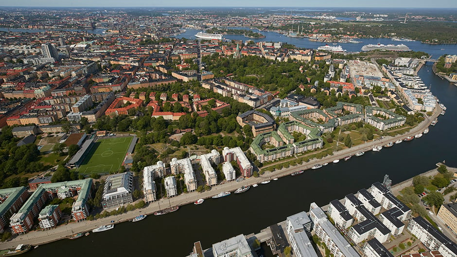 Aerial view of Hammarbyhamnen and Södermalm