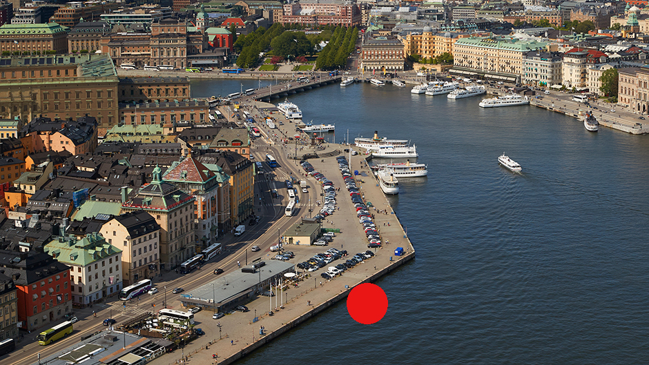 Aerial view of Skeppsbron and the old town