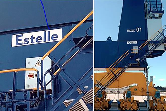 The container cranes with name signs