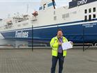 Technical Operations Manager Port of Kapellskär on the quay in front of the vessel Finnfellow