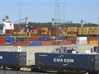 Train and container vessel at Stockholm Norvik Port