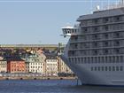 Cruise ship in the foreground and Stockholm Old Town in the background