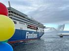 Finnsirius arrives at Port of Kapellskär. Tug boat welcomes her with a water salute.